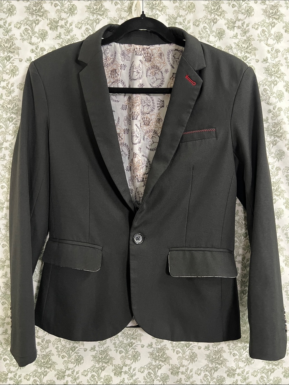Black Slim Fit Blazer | Unique Royal Crest Satin Lining!